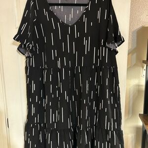 BloomChic Black and White Striped Midi Dress